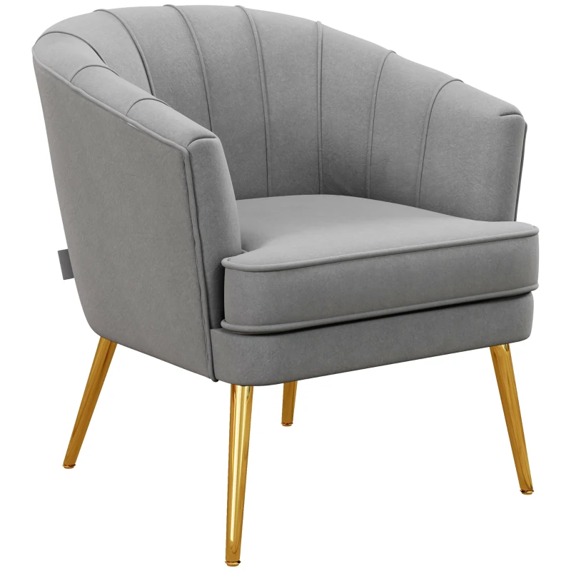 HOMCOM Poltrona in Velluto Imbottita con Gambe Dorate in Poliestere e Acciaio, 71x72x75cm, Grigio