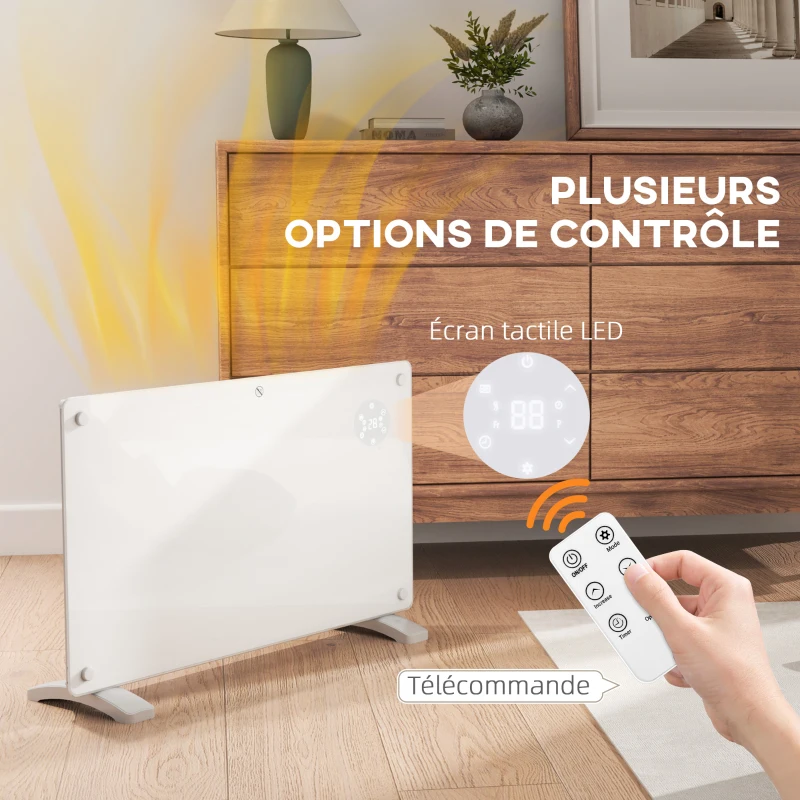 HOMCOM Radiateur électrique au sol ou mural 1500W affichage LED, minuterie 24 heures ou hebdomadaire, thermostat, télécommande