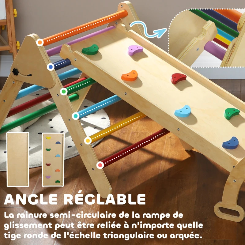 AIYAPLAY 5 en 1 Triangle arche d'escalade enfants avec rampe d'escalade réversible toboggan bascule multicolore