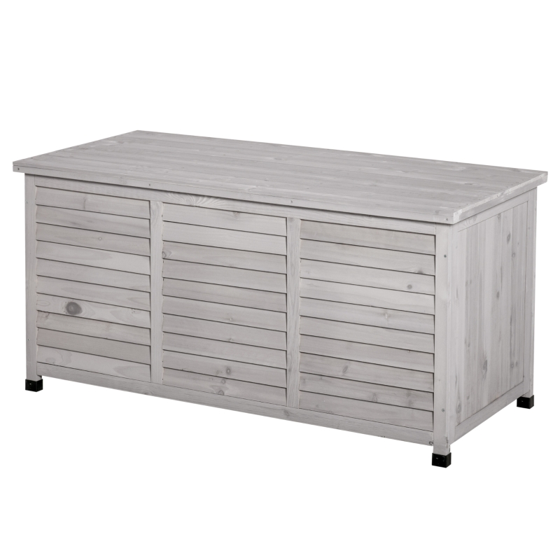 Outsunny Coffre de rangement extérieur malle de rangement en bois 283L 2 chaînes 127 x 56 x 60 cm gris