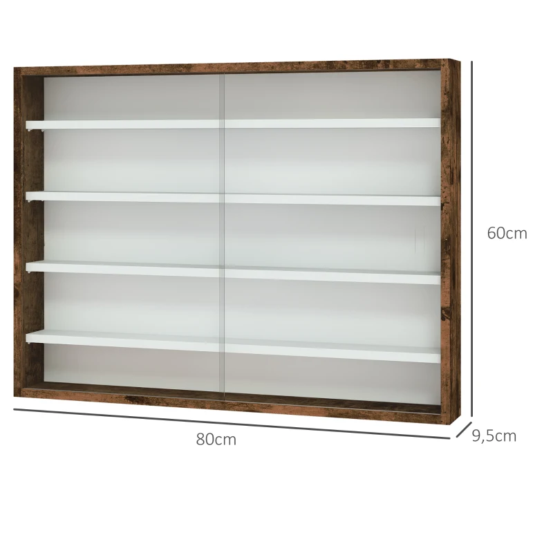 HOMCOM Wandschrank für Sammlerstücke 5 höhenverstellbare Regale und 2 Schiebetüren 80 x 9,5 x 60 cm Braun