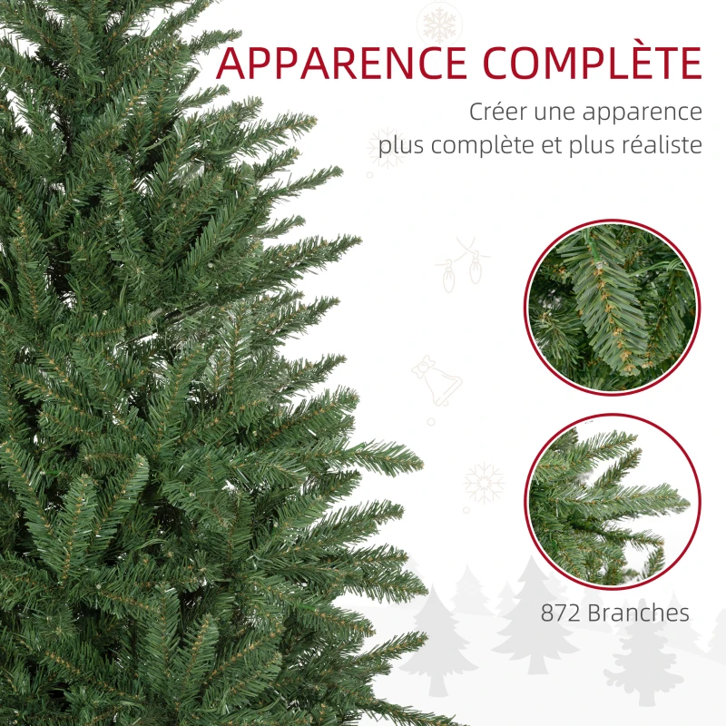 HOMCOM Sapin de Noël Artificiel 180 cm arbre de Noël lumineux LED blanc chaud 872 branches base en métal - vert