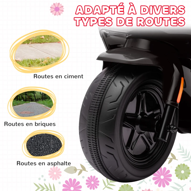 AIYAPLAY Scooter électrique enfants moto porteur pour enfants phare et musique, marche avant/arrière, roues d'entraînement