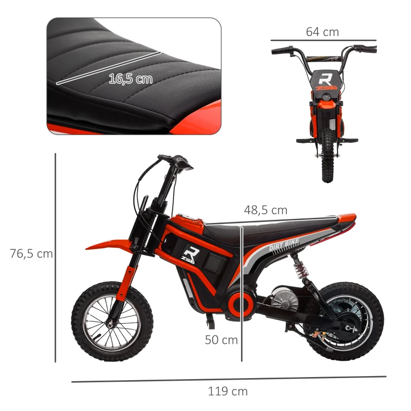 HOMCOM Moto cross électrique pour enfant, effets sonores, 2 vitesses 8 et 16 km/h, batterie 12V, moteur puissance 350 W, rouge(m-3)