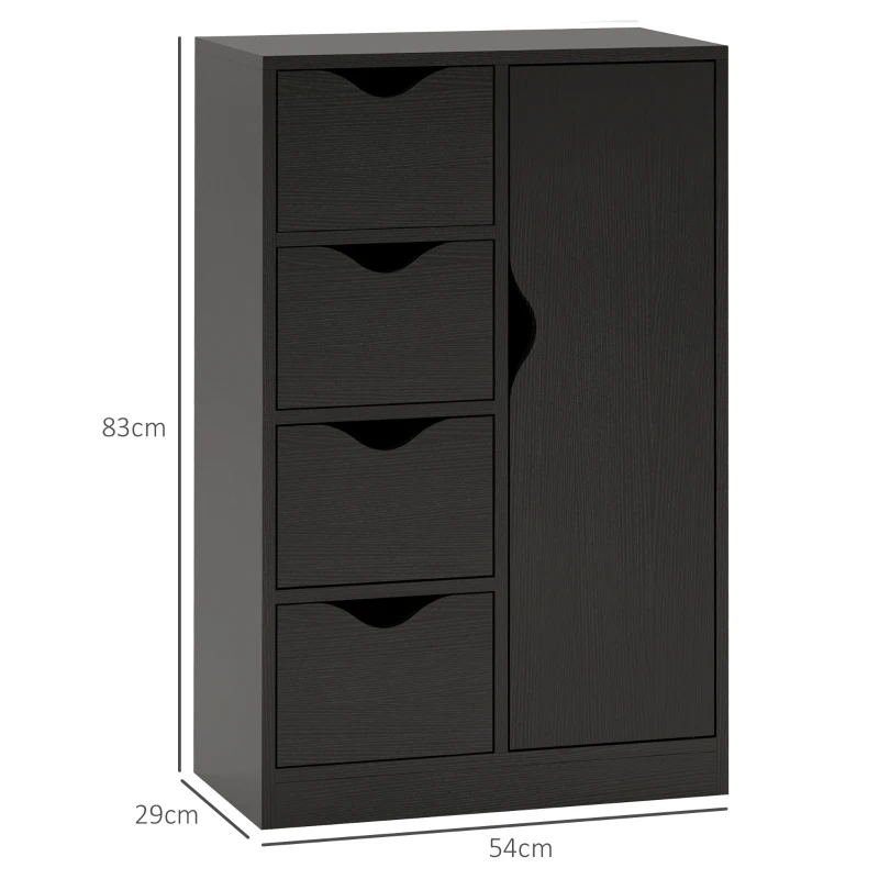HOMCOM Buffet Kommode 1 Schrank und 4 Schubladen aus Holz für Wohnzimmer, Küche, Diele, Esszimmer, Schwarz