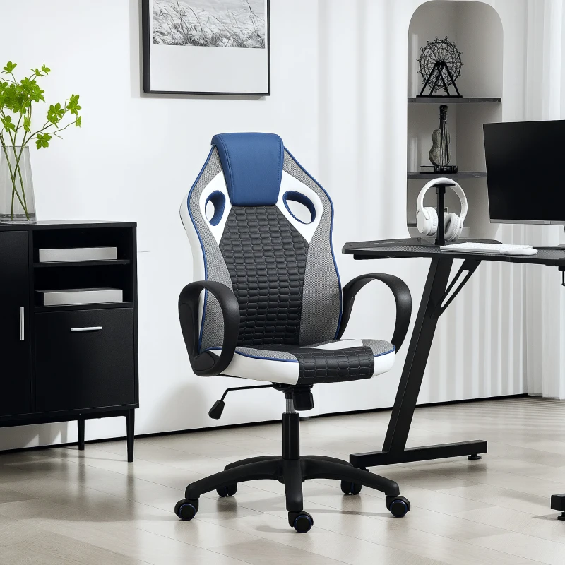 HOMCOM Cadeira Gaming com Altura Ajustável Suporte Lombar e Apoio para a Cabeça 60,5x67x107,5-116,5 cm Multicor