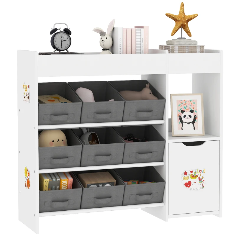 AIYAPLAY Meuble rangement enfant étagère de rangement pour jouets enfants avec 9 tiroirs en tissu et placard, blanc