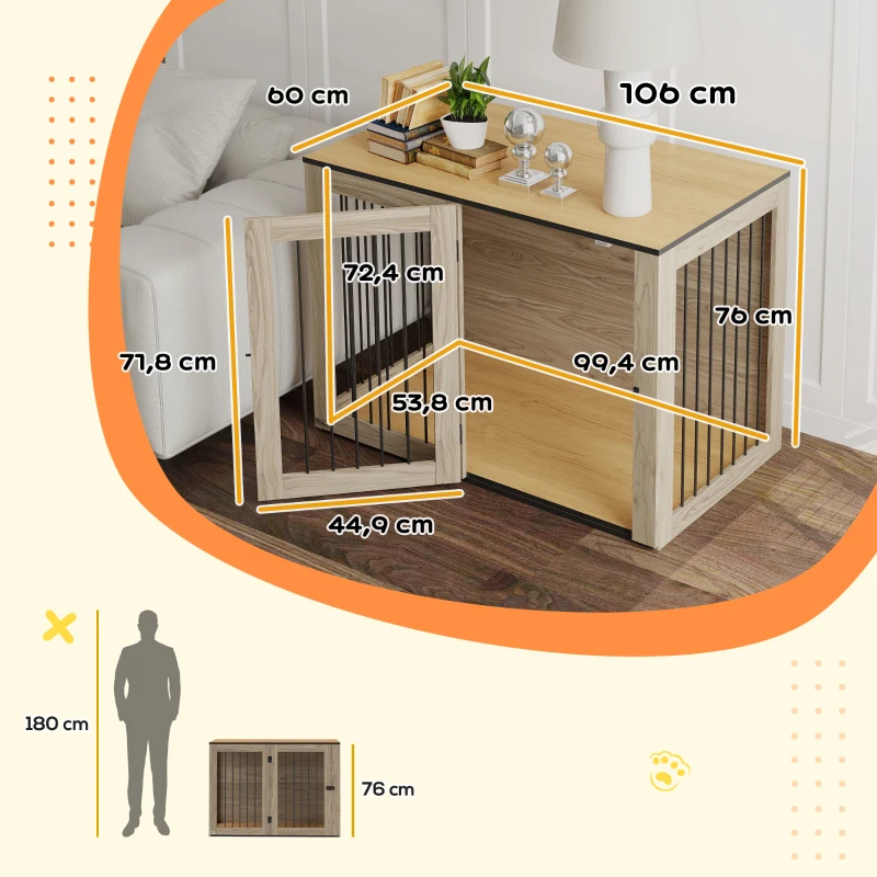 PawHut Hundebox, Haustierbox für große Hunde, Hundehütte, Indoor, 106 x 60 x 76 cm, Eiche(m-3)