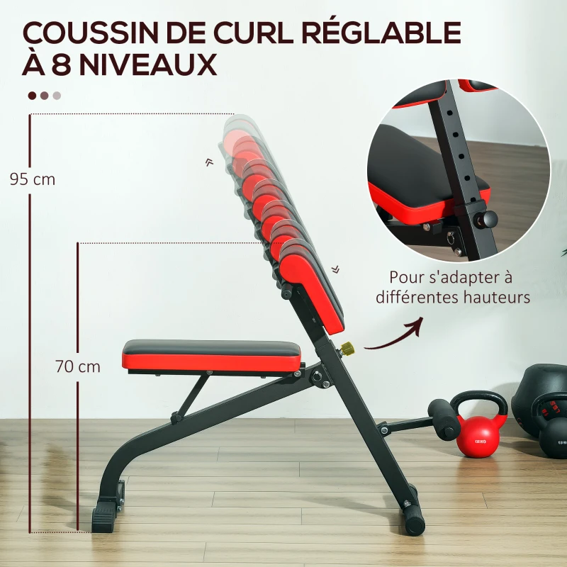 SPORTNOW Banc de musculation pliable banc multifonction pour entraînement coussin réglable 8 positions 103 x 65 x 67-98 cm noir