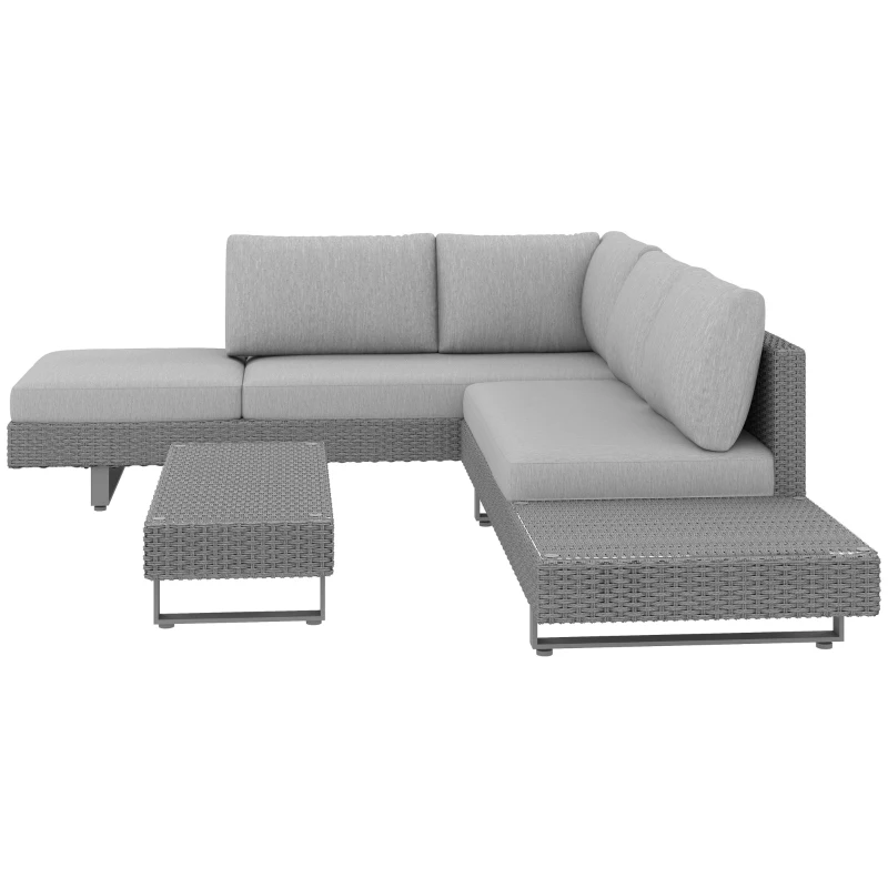 Outsunny Three-Piece Rattan Sofa Set, with Cushions - Light Grey