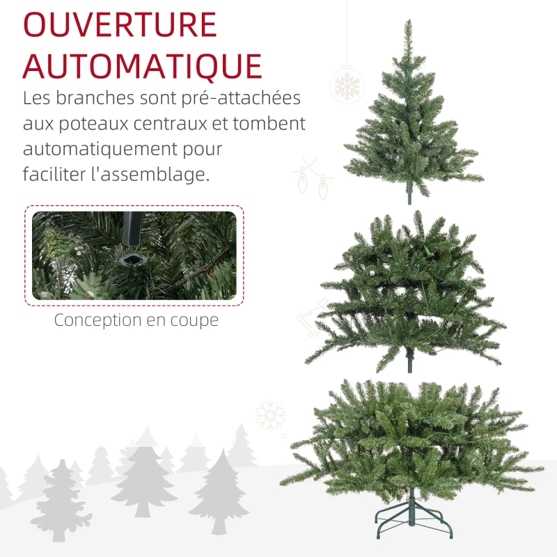 HOMCOM Sapin de Noël Artificiel 180 cm arbre de Noël lumineux LED blanc chaud 872 branches base en métal - vert