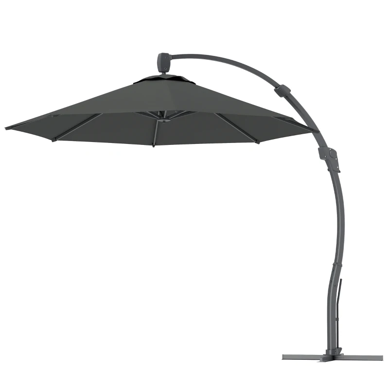 Outsunny 3(m) Garden Cantilever Parasol, Round Overhanging Umbrella with Crank Handle, Cross Base, Aluminium Frame and 360° Rotation, Banana Patio Umbrella for Outdoor Sun Shade, Grey