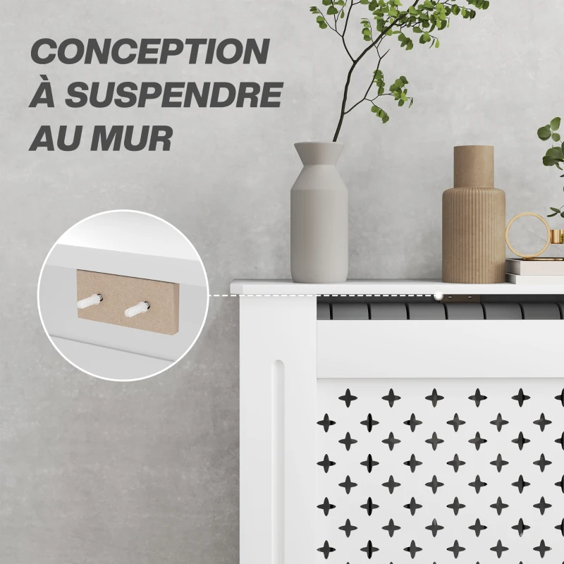 HOMCOM Couvercle de radiateur cache radiateur grille croisée pour salon chambre à coucher en bois 78l x 19P x 82H cm blanc