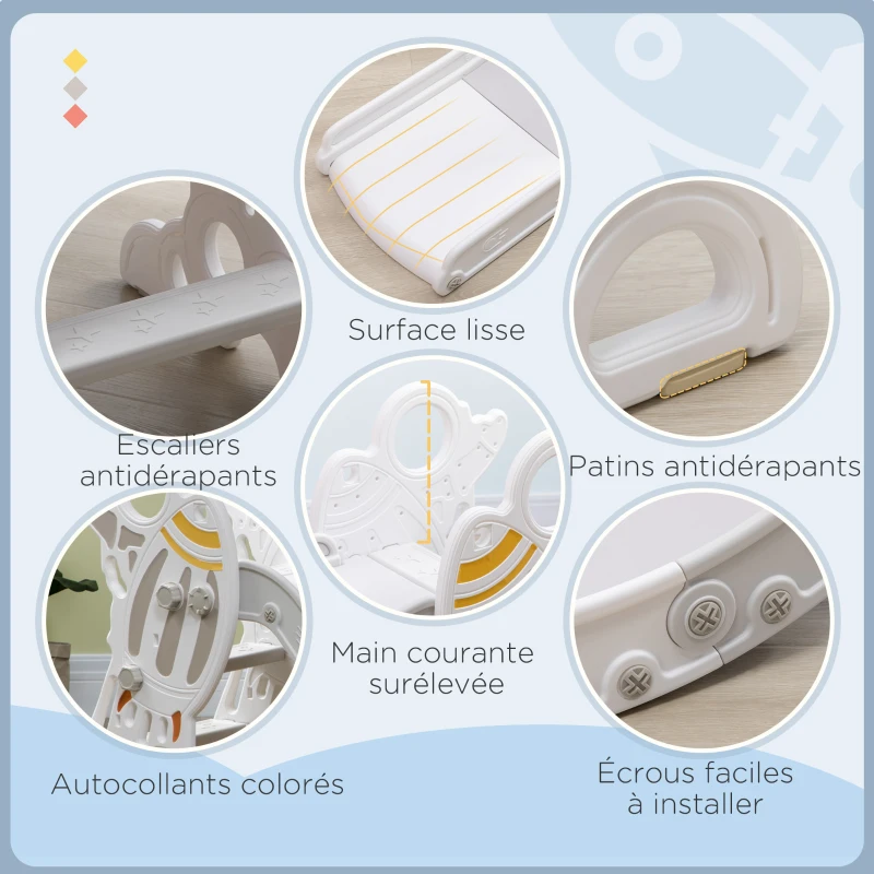 AIYAPLAY Toboggan pour enfants toboggan intérieur pour enfant, de 18 à 36 mois, jusqu'à 30 kg, 157L x 46,5l x 80H cm, gris