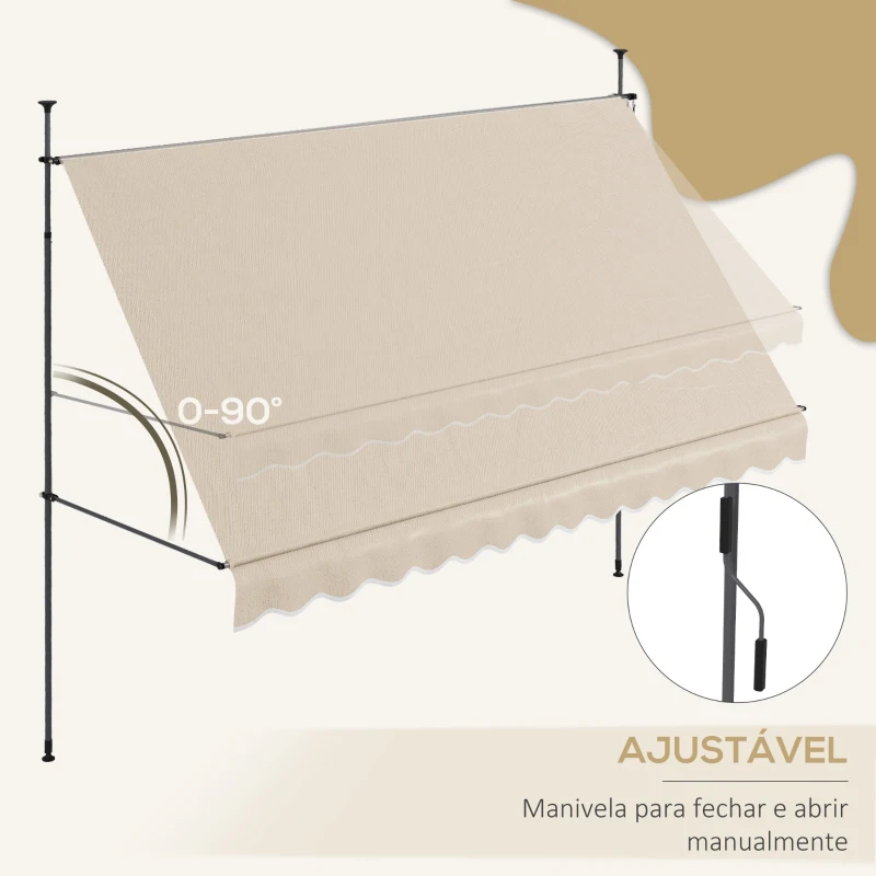 Outsunny Toldo Manual Retrátil com Manivela 350x120x210-300 cm com Altura Ajustável Impermeável para Jardim Varanda Areia