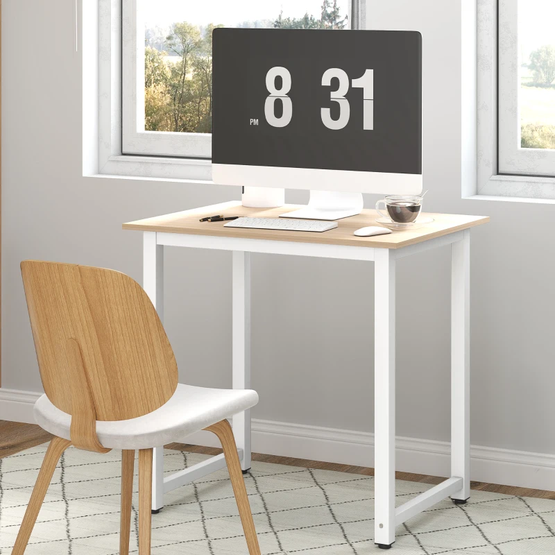 HOMCOM Computer Desk, Writing Table, 80 x 60 x 76cm Workstation for Home Office, Study with Metal Frame, Simple Assembly, White