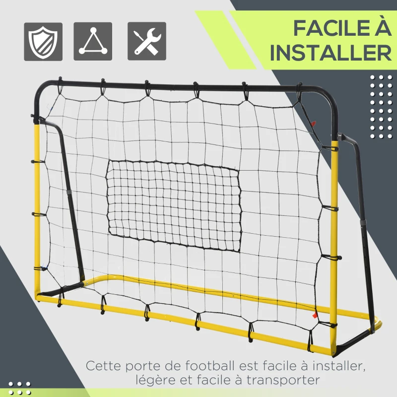 HOMCOM Filet de rebond de football, 184L x 123H cm, rebondisseur de football, 5 angles réglables de 60° à 90°,  jaune et noir