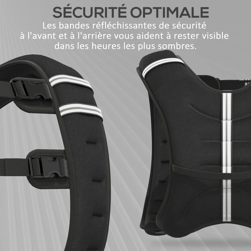 HOMCOM Gilet lesté de 8 kg, veste lestée, pour homme et femme, avec poche de rangement, tissu Oxford, sable métallique, noir