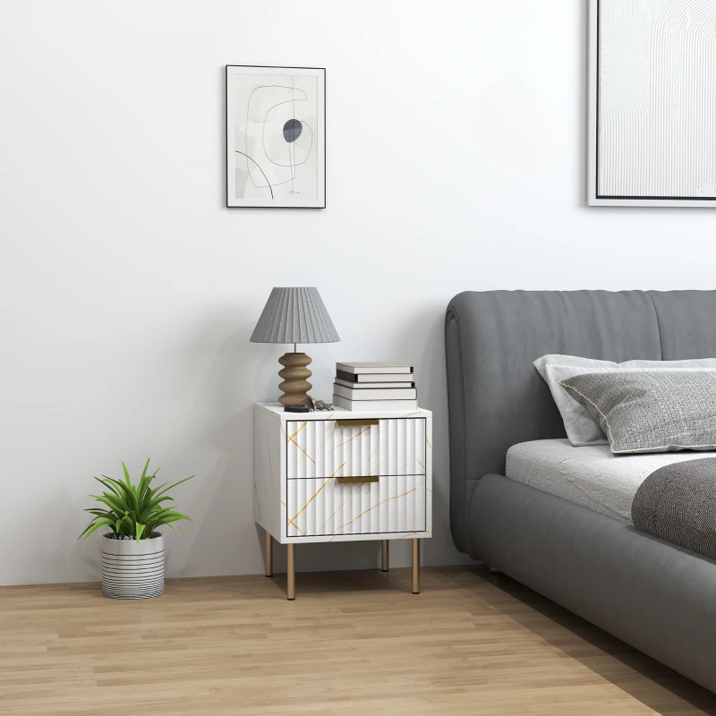 HOMCOM Elegant Two-Drawer Bedside Table - White