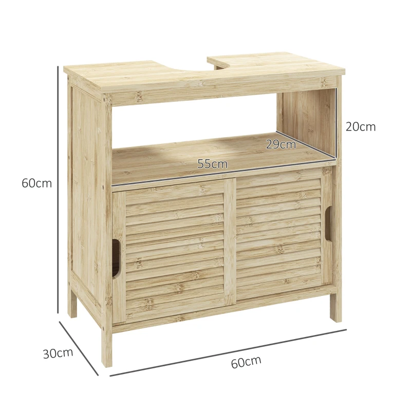 HOMCOM Bambus Waschtischunterschrank, Badezimmerschrank mit 2 Türen, 60 x 30 x 60 cm, Natürliches Holz