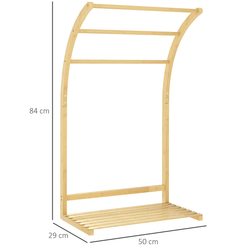HOMCOM Porte-serviettes en bambou 3 barres avec étagère de rangement, pour la salle de bains et la buanderie, finition naturel