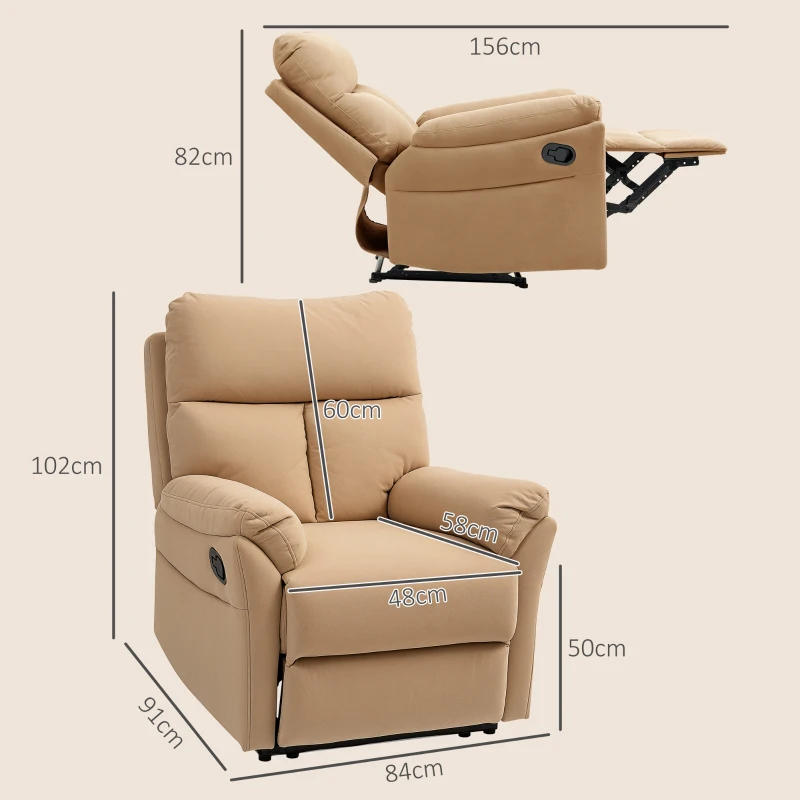 HOMCOM 140° Manual Reclining Armchair, with Footrest - Light Brown