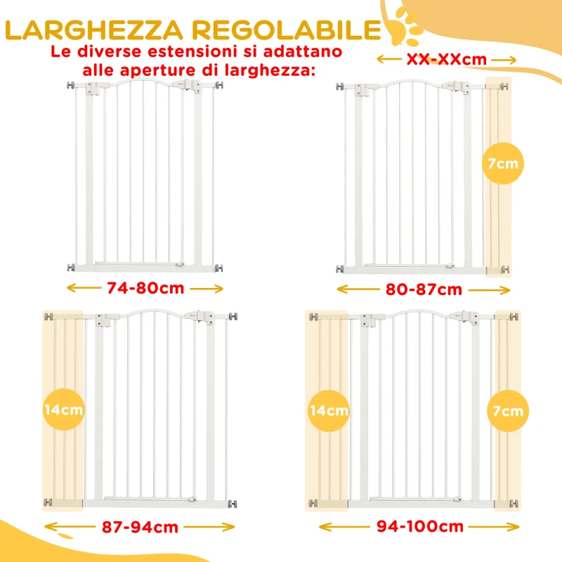 PawHut Cancelletto per Cani Estensibile con 4 Viti Regolabili, in Metallo e Plastica, 74-100x94 cm, Bianco