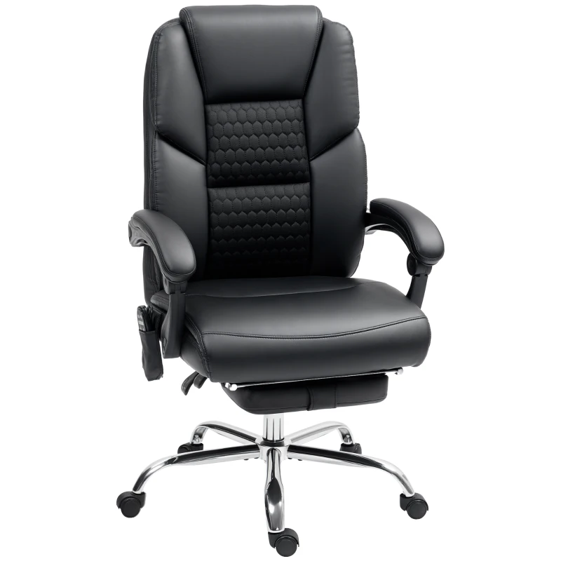 HOMCOM Sedia da Ufficio Massaggiante e Riscaldata con Schienale Reclinabile e Poggiapiedi in Pelle PU, Nero