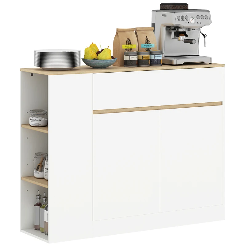 HOMCOM Buffet, grand compartiment d'armoire, 3 étagères, tiroir, 105 x 30 x 81,5 cm, Blanc/Bois(m-6)