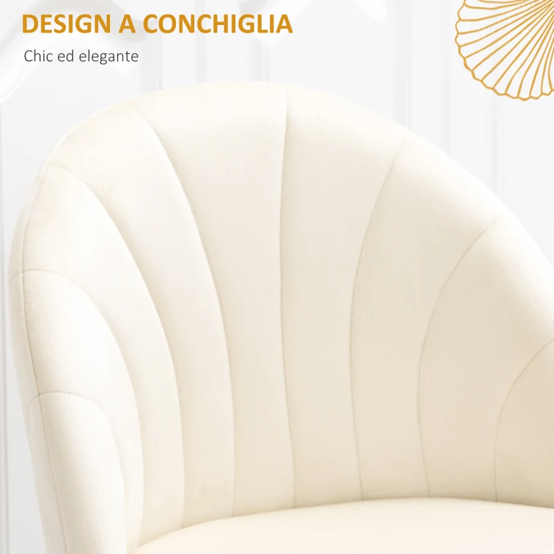 HOMCOM Set 2 Sedie da Salotto e Sala da Pranzo Imbottite, in Metallo e Tessuto Effetto Velluto Beige, 52x54x79 cm