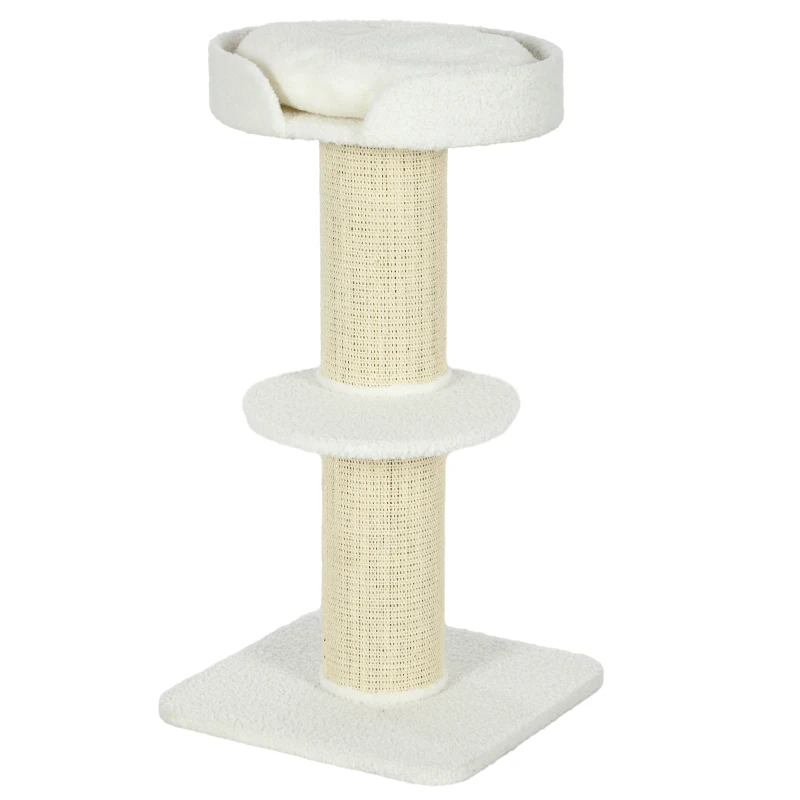 PawHut Arbre à chat avec griffoir centre d'activités 2 plateformes coussin crème
