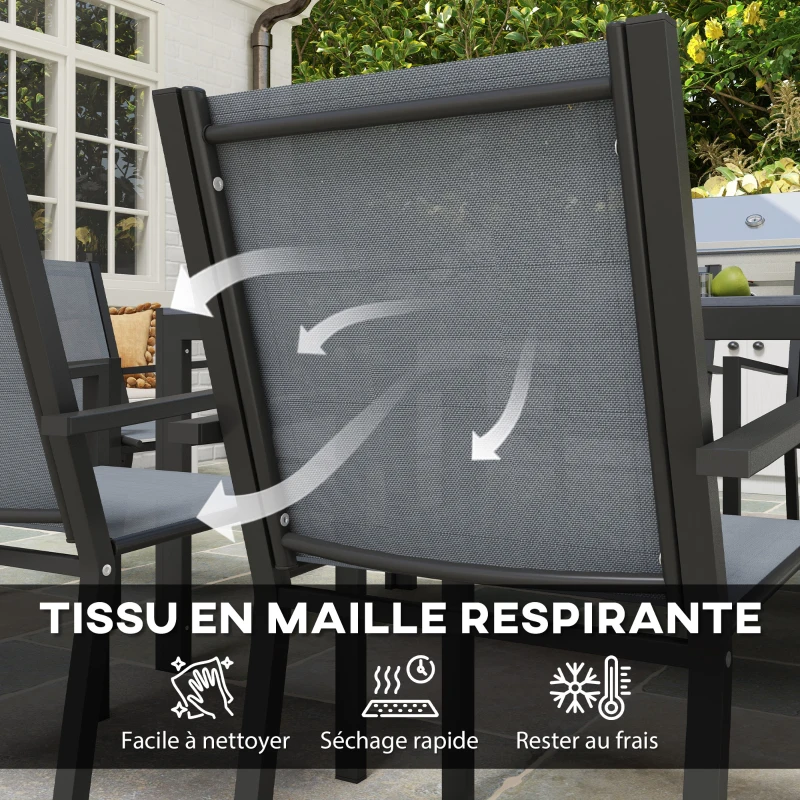 Outsunny Ensemble de salle à manger de jardin pour 6 personnes salon de jardin extérieur cadres en acier chaises empilables gris