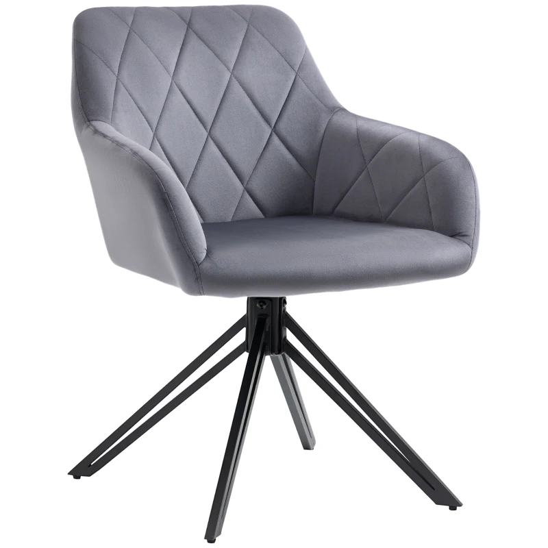 HOMCOM Akzentstuhl im Retro-Design Samtoptik 58 cm x 60,5 cm x 77,5 cm Stahl Grau