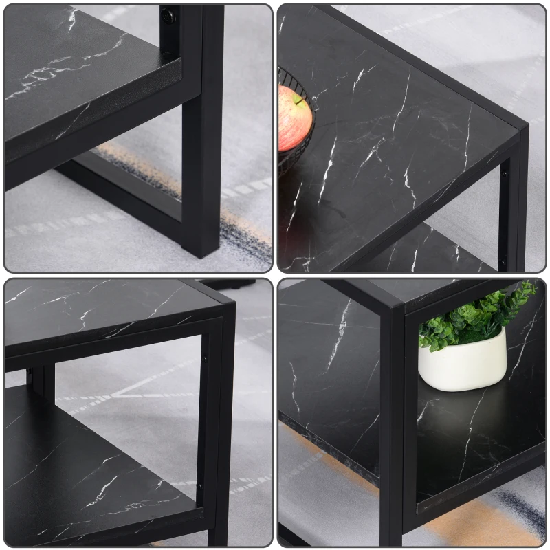 HOMCOM Tavolino da Caffè Nero, Tavolino Effetto Marmo con Ripiano Inferiore, da Soggiorno o Ufficio, Design Moderno, Telaio in Acciaio, 106x50x45cm, Nero