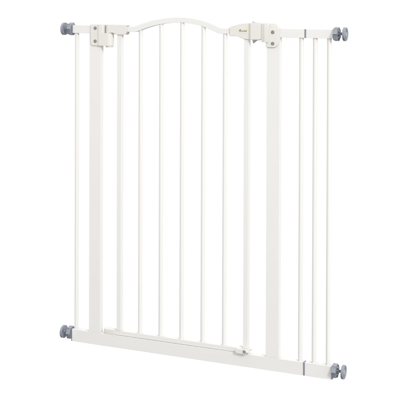 PawHut Metal Pet Safety Gate Dog Gate Folding Fence 74-87cm, White