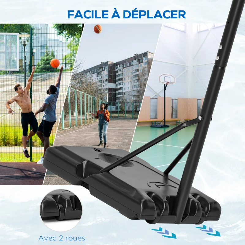 SPORTNOW Panier de basket sur pied hauteur réglable 235-264cm avec base de lestage roulettes panneau arrière robuste noir