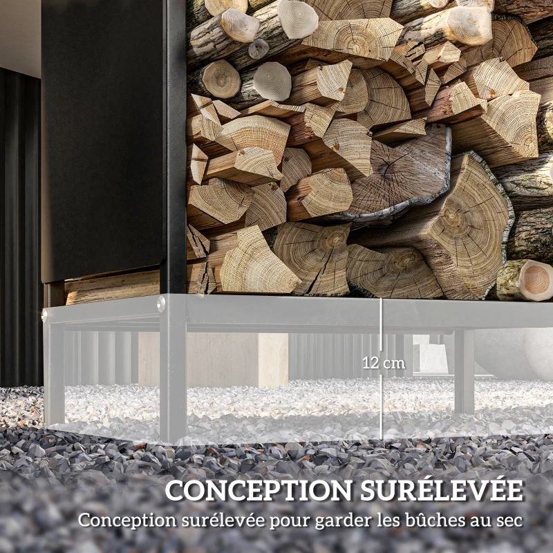 Outsunny Range bûche interieur porte bûche de cheminée support de bois de chauffage pour intérieur extérieur 44x28x65 cm noir