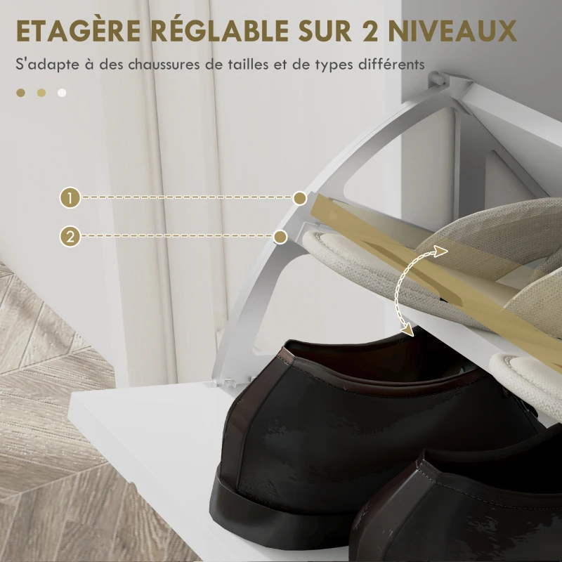 HOMCOM Meuble à chaussures 4 abattants, avec étagère réglable, rangement chaussure 106 x 24 x 102 cm, blanc(m-5)