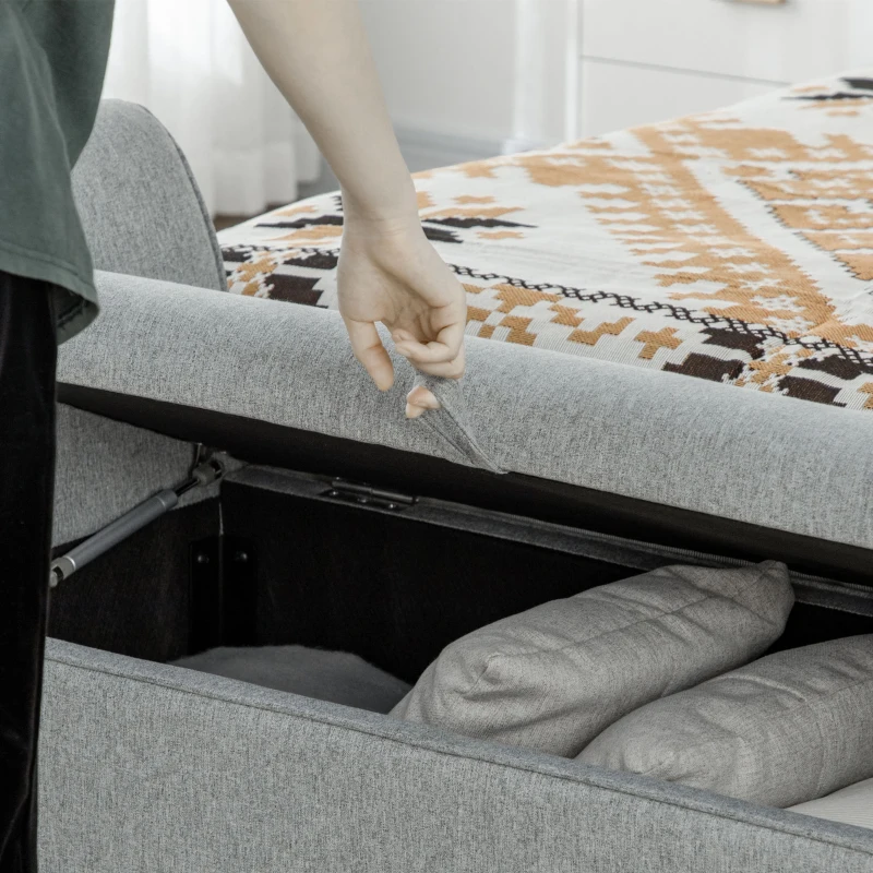 HOMCOM Sitzbank Bettbank Polsterbank inkl. Stauraum, Leinenoptik, Grau