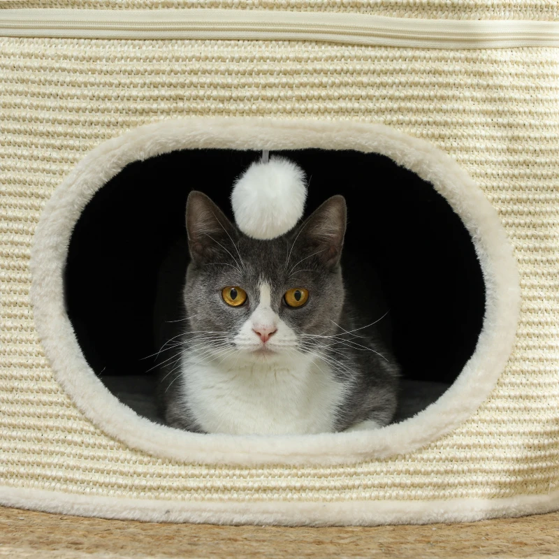 PawHut Tour pour chat modulable tonneau griffoir chat fermeture éclair séparable 3 niveaux tapis de grattage Ø 51 x 69 cm crème