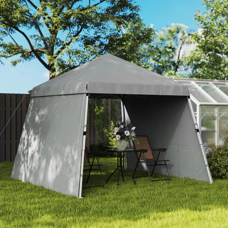 Outsunny Tonnelle de jardin 3x3m pop up tente Pliable auvents latéraux supplémentaires pieds inclinés sac de transport gris clair