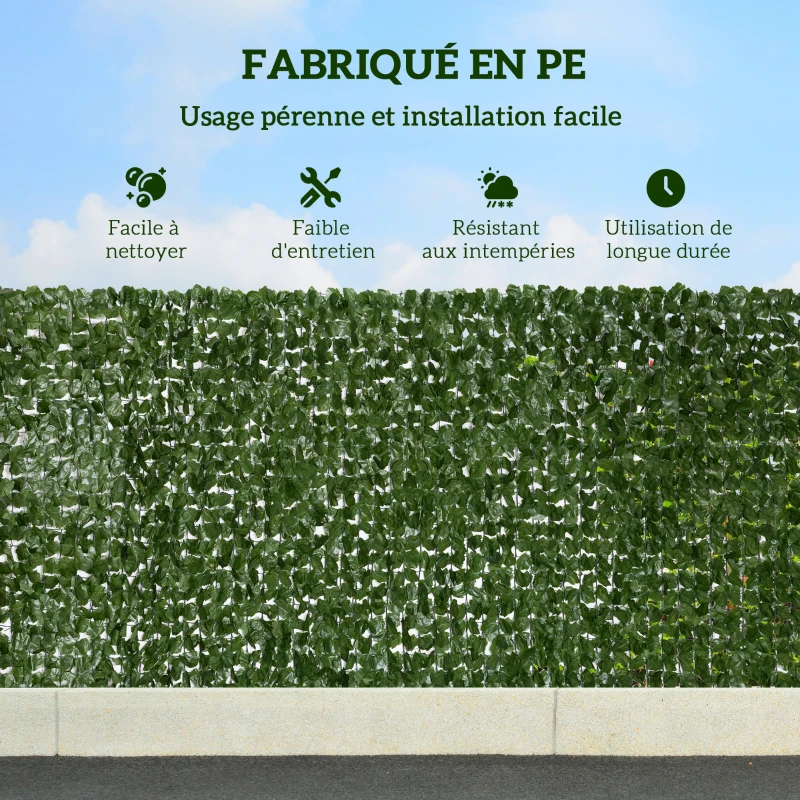 Outsunny Haie Artificiel Brise-Vue décoration Rouleau 3L x 1H m Feuillage réaliste Anti-UV Vert foncé