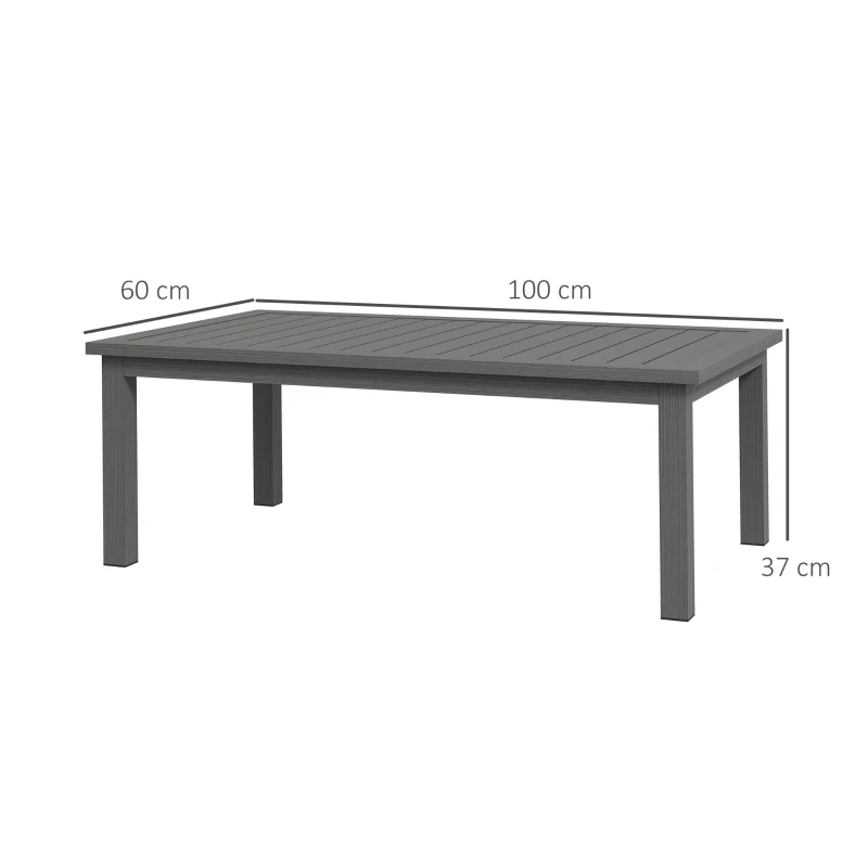 Outsunny Rechteckiger Couchtisch mit Lattenplatte für Innen/Außen aus Aluminium, 100 x 60 x 37 cm Braun