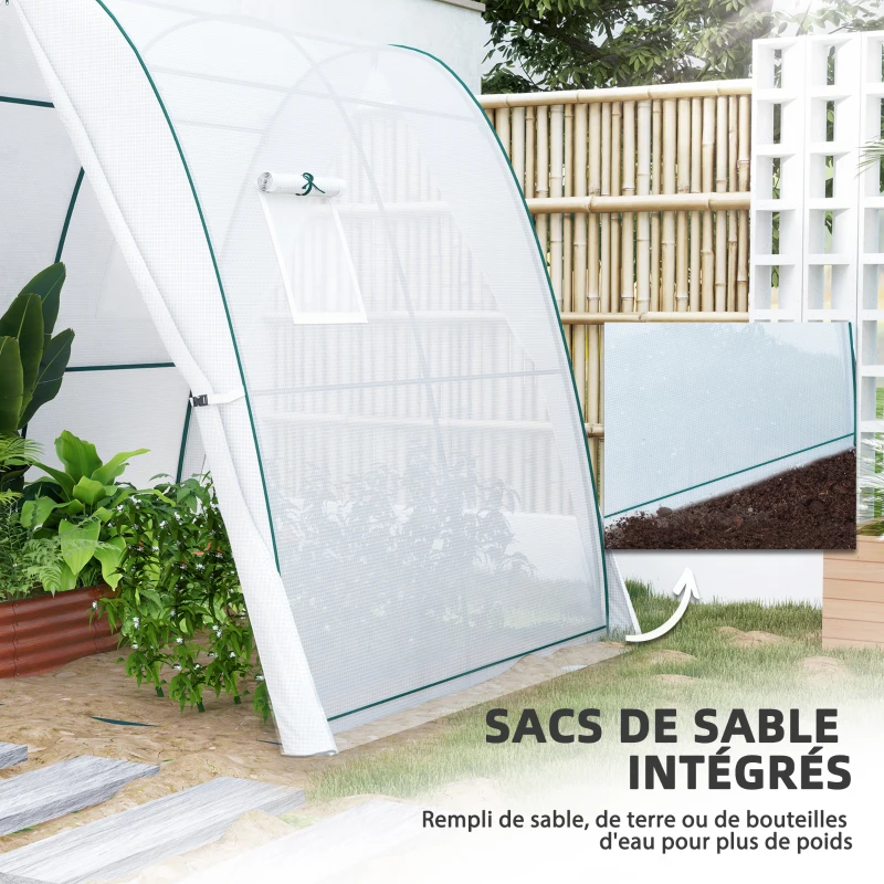 Outsunny Serre de jardin 1,8 x 1,8 x 2 m avec portes enroulables et grandes fenêtres, serre tunnel de jardin, blanc