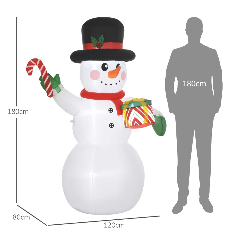 Outsunny Bonhomme de neige gonflable de Noël de 180 cm avec lumières LED, matériel fixation et souffleur, intérieur et extérieur