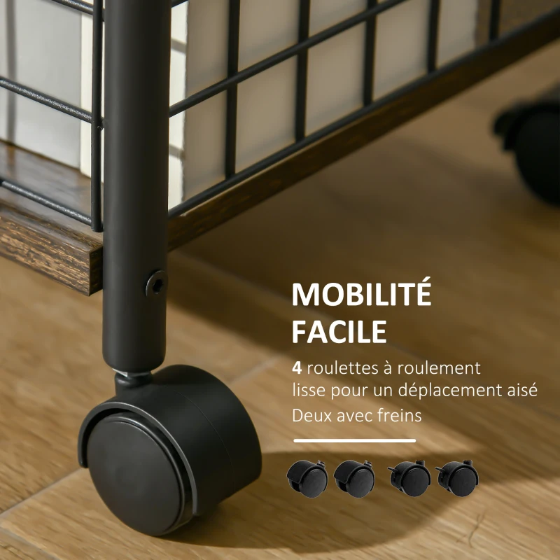 HOMCOM Desserte à roulettes, chariot de service, 2 compartiments ouverts, plan de travail et roulettes, 40 x 30 x 62 cm, marron