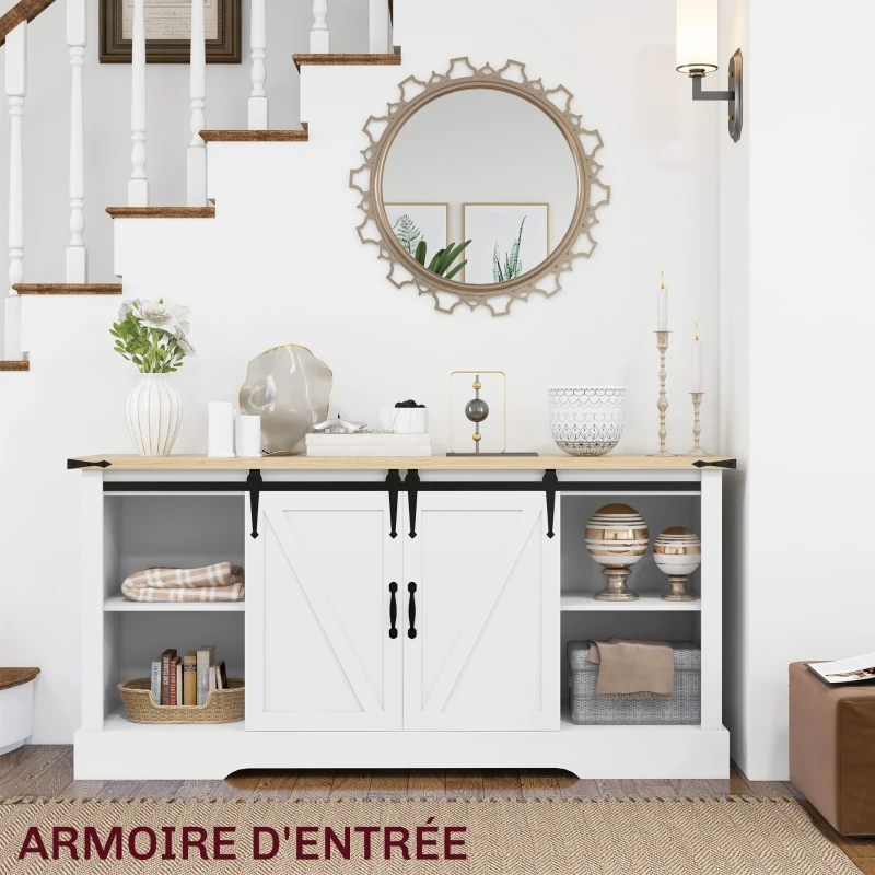 HOMCOM Buffet meuble de rangement avec 2 portes coulissantes étagères réglables 150l x 40P x 72H cm en bois blanc chêne