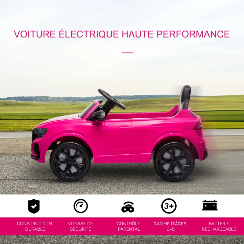 HOMCOM Voiture électrique enfants sous licence Audi RS Q8, véhicule électrique avec télécommande, USB, Bluetooth, rose