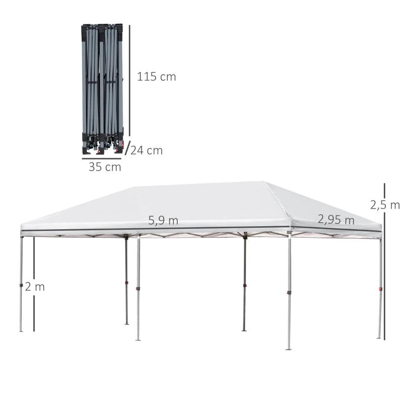 Outsunny Pavillon Pliant Pavillon de Jardin Pop-Up en Acier + Oxford + Filet avec Sac Extérieur Blanc Crème 5,9 x 2,95 x 2,5 m