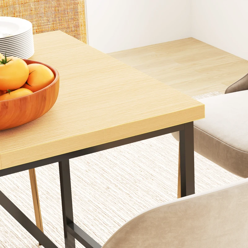 HOMCOM Esstisch für 6 Personen, vielseitiges Möbelstück, Holzoptikplatte und schwarze Stahlbeine mit verstellbaren Fußkappen